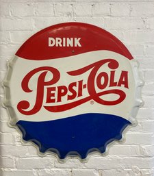 Vintage Pressed Metal Pepsi Cola Sign