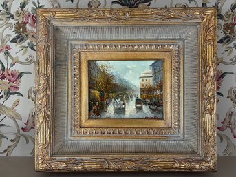 French Oil On Canvas City Street Scene ( A )