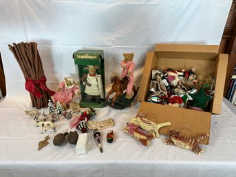 Assorted Lot Of Christmas Ornaments And Decor