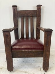 Antique Arts And Crafts Mission Tiger Oak Armchair
