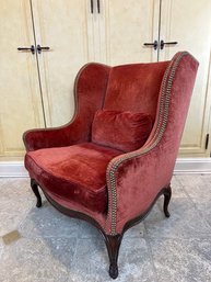 French Louis XV Style Bergere Chair In Red Velvet