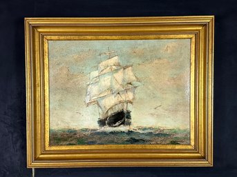 American School Oil On Canvas Ships Portrait Signed Cooper