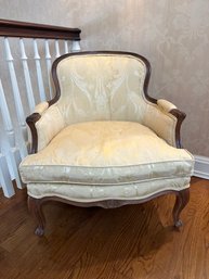 French Bergere Style Carved And Upholstered Armchair