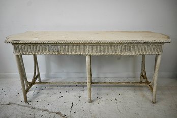 Vintage Woven Wicker Console Table