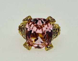 18kt Gold Large Pink Topaz Judith Ripka With Diamonds