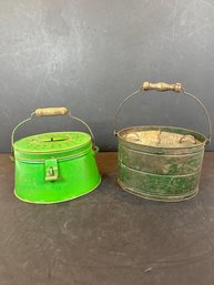 Antique Green Painted Metal Fishing Boxes