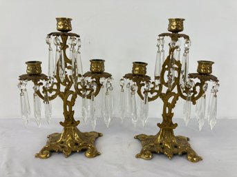Pair Of Antique English Ornate Brass Candelabras