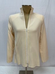 Women's Burberry Ivory Wool Zip Up Jacket Sz 10