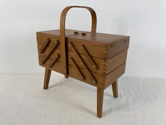 Vintage MCM Accordion Wooden Sewing Box