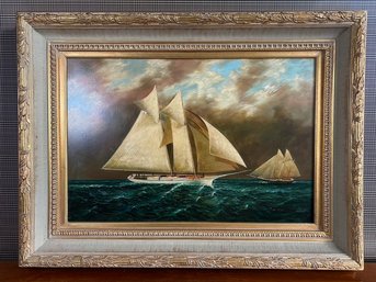 American School Oil On Canvas Ship's Portrait Of A Schooner