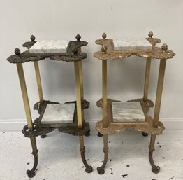 Pair Of Victorian Brass And Marble Side Table / Plant Stands