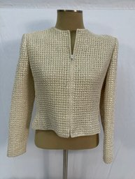 Mary McFadden Couture Cream Colored Silk Sequined Jacket Sz S / M