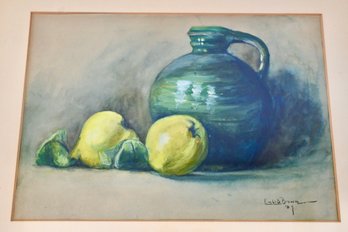 Emily Brown (American, B. 1943) Watercolor On Paper, Still Life Of Jug And Pears