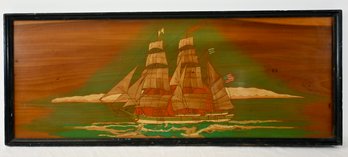 Handmade Emile Woods Vintage Painted Wooden Panel Of Tall Ship