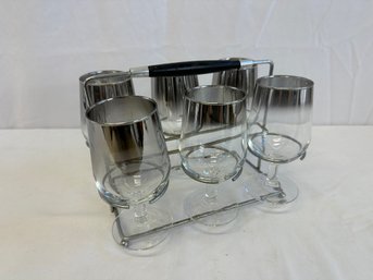 Set Of 6 Dorothy Thorpe Style Stem Glasses With Caddy