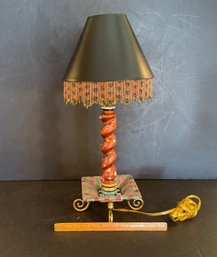 MacKenzie Childs Spiral Wood & Ceramic Table Lamp