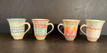 4 MacKenzie Large Hand Painted Coffee Mugs