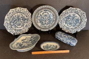 6 Pieces United Wilson 1897 Chinese Blue & White Porcelain Items
