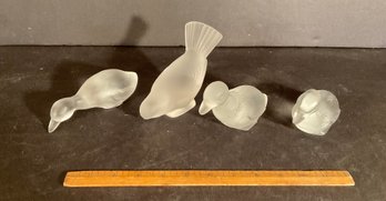 3 Baccarat Ducks & Lalique Bird Frosted Figures