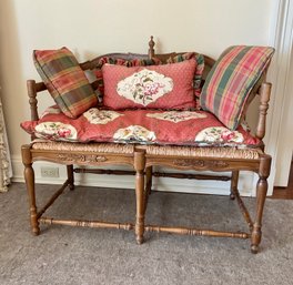 French Provincial Walnut Carved Settee With Cushions