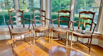 Set Of 4 French Country Fruitwood Armchairs With Rush Seats