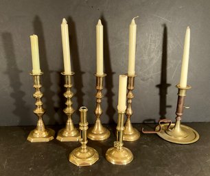 7 Assorted Solid Brass Candlesticks