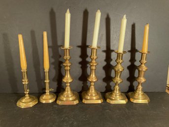 6 Antique Push Up Solid Brass Candlesticks