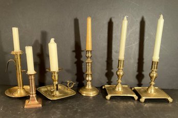 Lot Of Interesting & Antique Candlesticks, Solid Brass