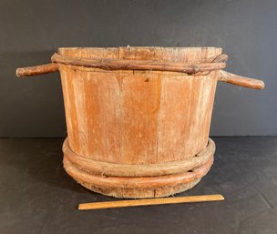 Rare Staved Wooden Water Bucket With Handles