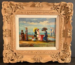 Contemporary Oil Painting Victorian Beach Scene Signed M. Patting