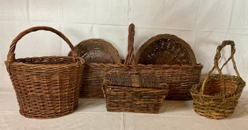 Lot Of 6 Hand Made Willow Baskets Working Vineyard Style