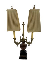 Neoclassical Marble And Brass 2 Light Table Lamp