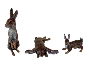 Group Of 3 Austrian Cold Painted Bronze Rabbit Figurines