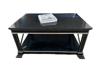 Neoclassical Ebonized Wood And Granite Top Coffee Table