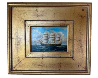 Nautical Oil On Panel Of A Ships Portrait ( A )