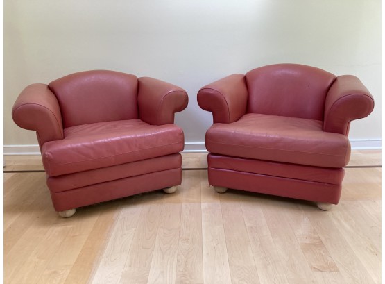 Pair Red Vintage Leather Club Chairs Made In Sweden Tulka Design