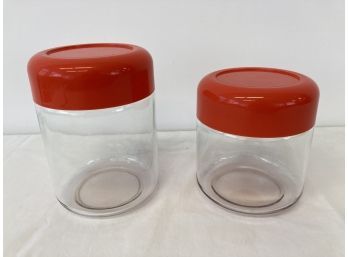 Set Of 2 MCM Heller Designs Glass And Orange Melamine Containers