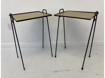 Pair Of Mid Century Hairpin Stacking TV Tray Tables