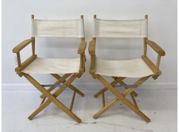 Pair Of Pier 1 Folding Oak Directors Chairs