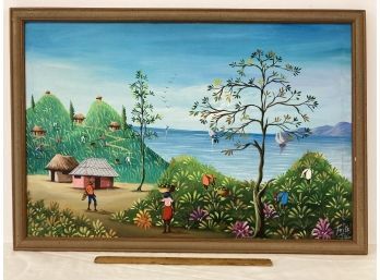 Vintage Haitian Oil Painting On Board Signed Fritz