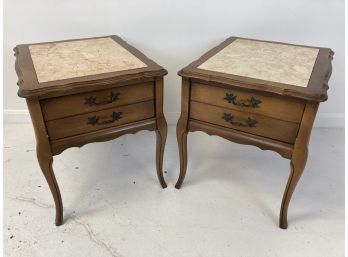Pair French Provincial Marble Top Side Tables