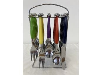 30 Pc. Colorful Gibson Stainless Flatware With Stand