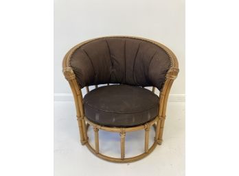Heywood Wakefield Bamboo Barrel Back Chair With Brown Upholstery