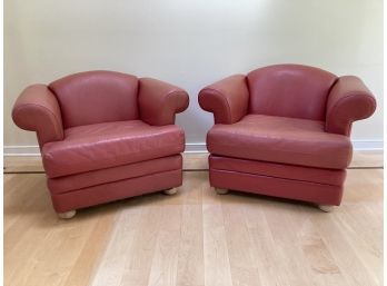 Pair Red Vintage Leather Club Chairs Made In Sweden Tulka Design