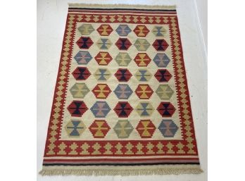 8 X 5.5 Vintage Geometric Wool Kilim Carpet