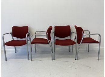 Set Of 4 Herman Miller Aside Chairs In Red