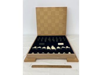 Post Modern Michael Graves Chess & Checkers Set In Beechwood Box