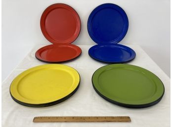 Set Of 12 Retro Enamelware Colorful Plates