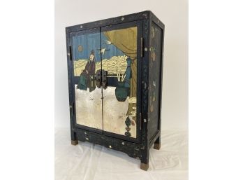 Vintage Chinoserie Black Lacquer Cabinet