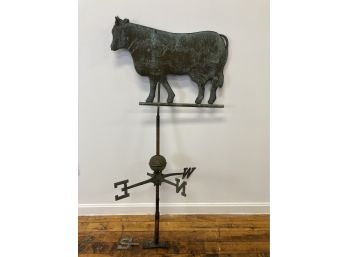 Vintage Copper Weathervane Of A Cow On Stand